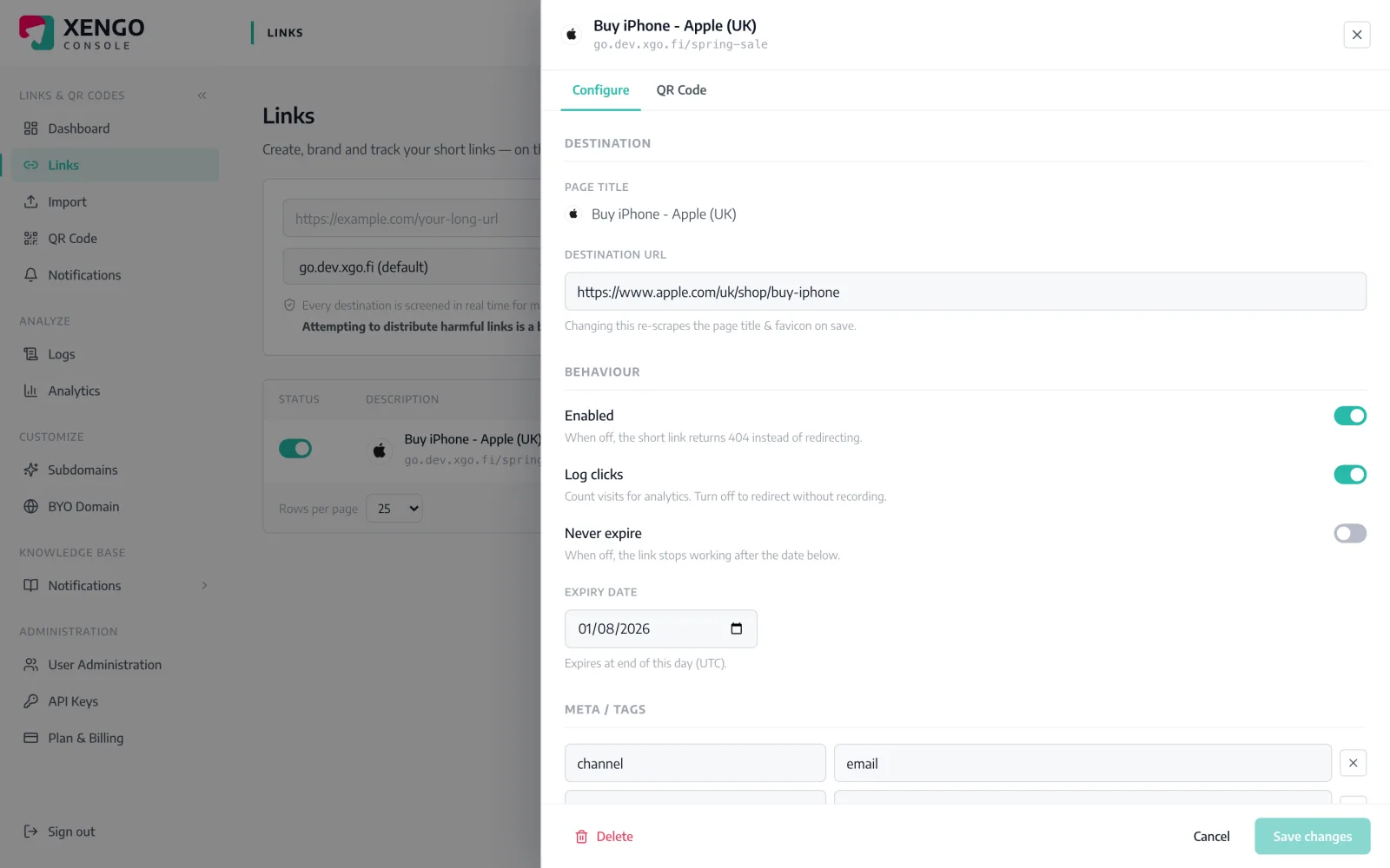 Your own data on every link in the xengo console