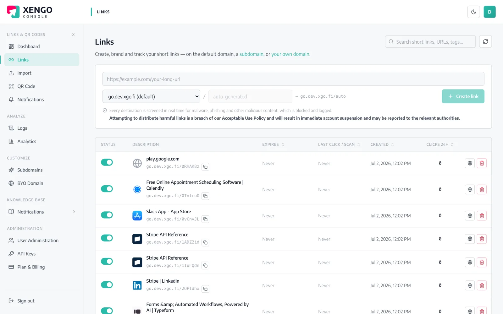 Links that stay trusted in the xengo console